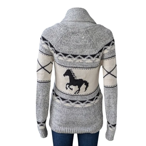Bluenotes Cowichan Western Aztec Horse Knit Cardigan Shawl Collar XS - Picture 3 of 10